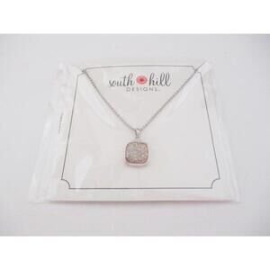 NWT South Hill Designs 18" Silvertone Necklace + extender and Pink Glitter Charm